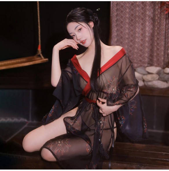 FEE ET MOI - Japanese Phantom Print Kimono Set (Black - Red)